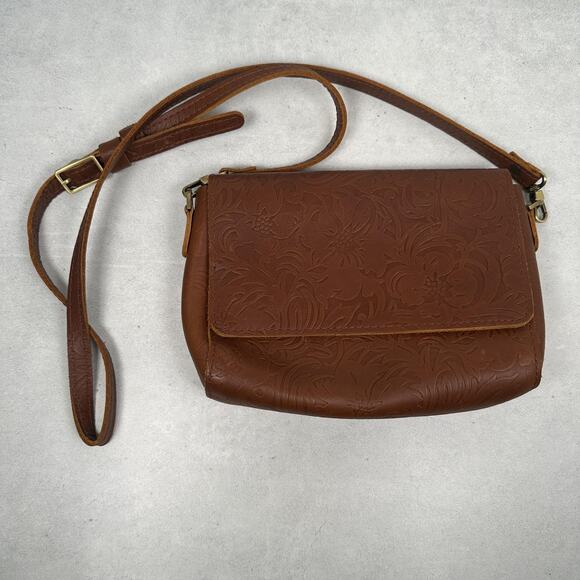 Portland Leather Goods Handbags - Portland Leather Goods Crossbody Bag Womens Small Brown Floral Embossed Western